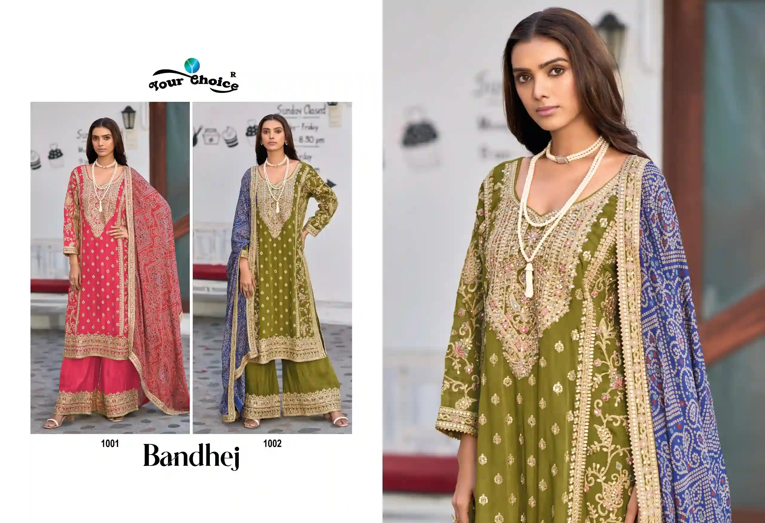 Your Choice Bandhej Real Chinon Wholesale Designer Salwar Suit Catalog — Wholesale Designer Salwar Suits, MPA wholesale from Surat — view 3